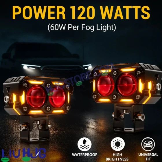 پروژکتور مهشکن دو لنز LIUHJG مدل DRL 120W با دیلایت و کیت سیمکشی کامل